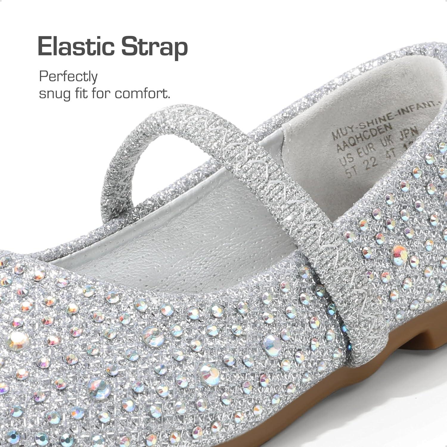 image:imageDREAM PAIRS Toddler Girls Dress Shoes Mary Jane Ballet Flats Flower Girl Shoes with Rhinestone Slipon Toddler Mary Jane FlatsSilverGlitter
