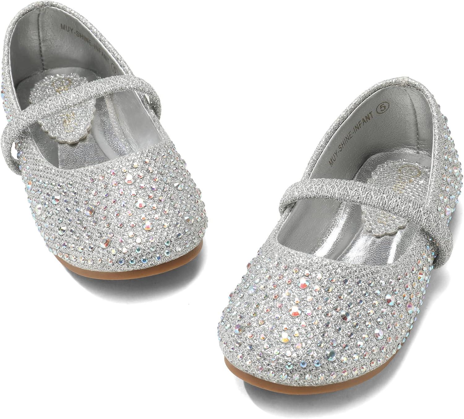 image:imageDREAM PAIRS Toddler Girls Dress Shoes Mary Jane Ballet Flats Flower Girl Shoes with Rhinestone Slipon Toddler Mary Jane FlatsSilverGlitter