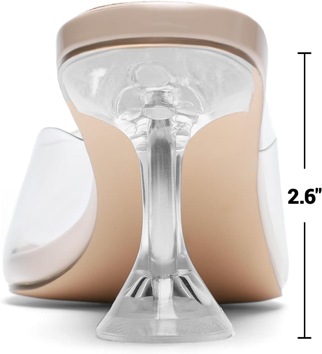 image:imageDREAM PAIRS Womens Clear Heeled Sandals Square Toe Transparent Stiletto Mules Slip on Wedding Dress ShoesNudeClear