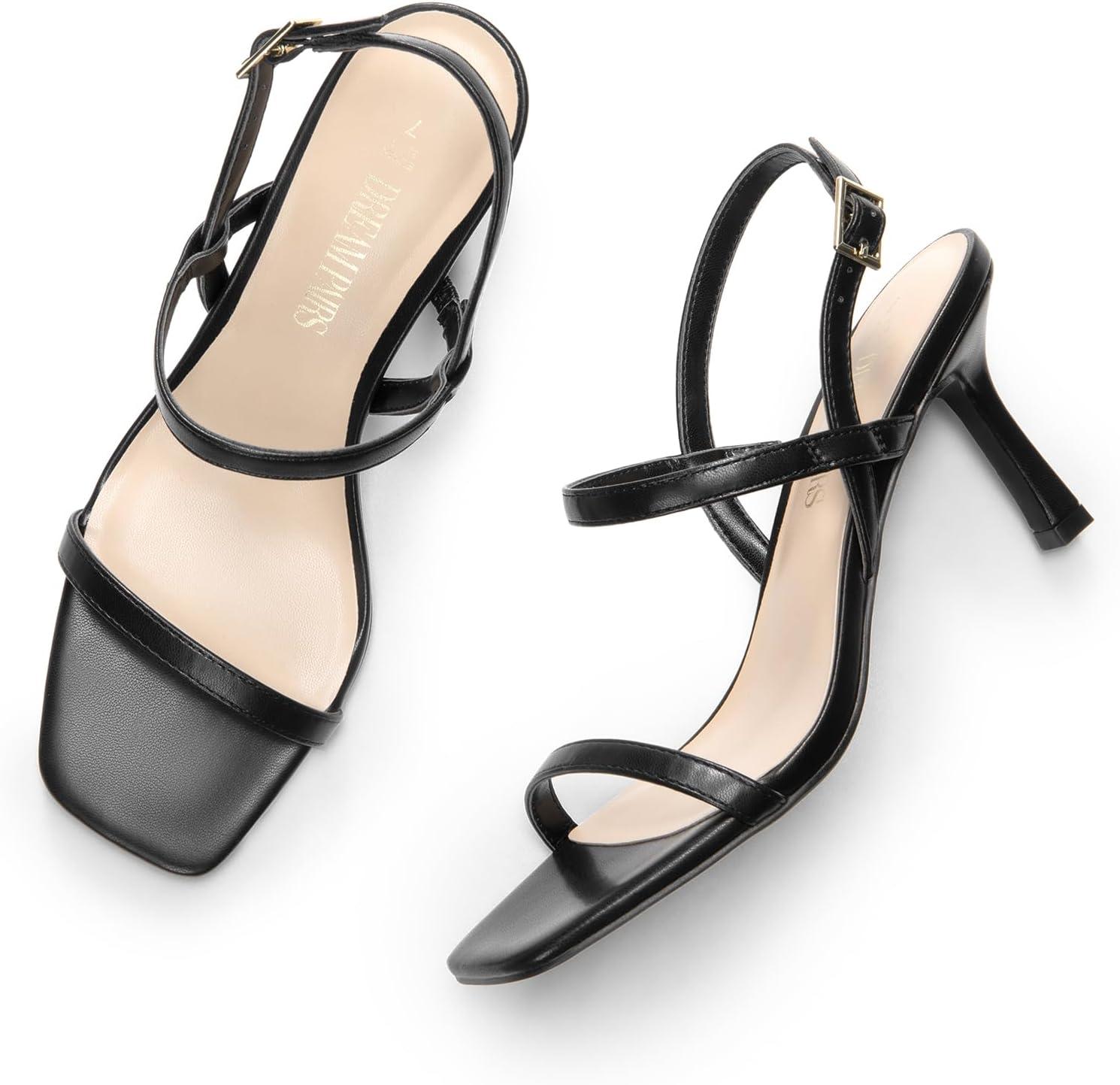 image:imageDREAM PAIRS Womens Slingback Heels Square Open Toe Strappy Sandals Ankle Strap High Heeled Dressy ShoesBlack