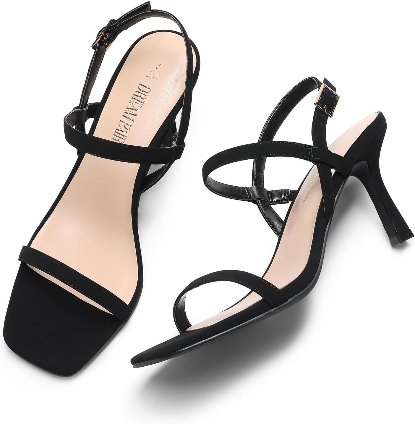 image:imageDREAM PAIRS Womens Slingback Heels Square Open Toe Strappy Sandals Ankle Strap High Heeled Dressy ShoesBlacknubuck