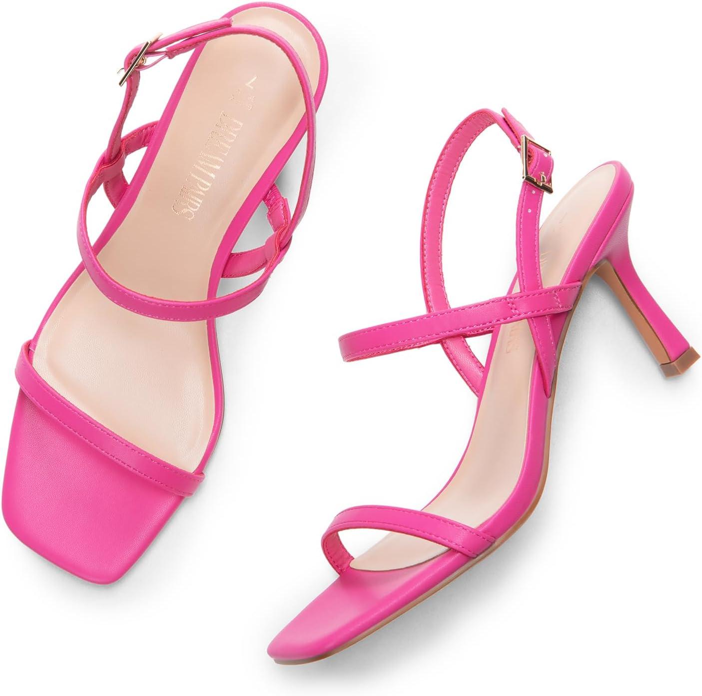 image:imageDREAM PAIRS Womens Slingback Heels Square Open Toe Strappy Sandals Ankle Strap High Heeled Dressy ShoesHot Pink