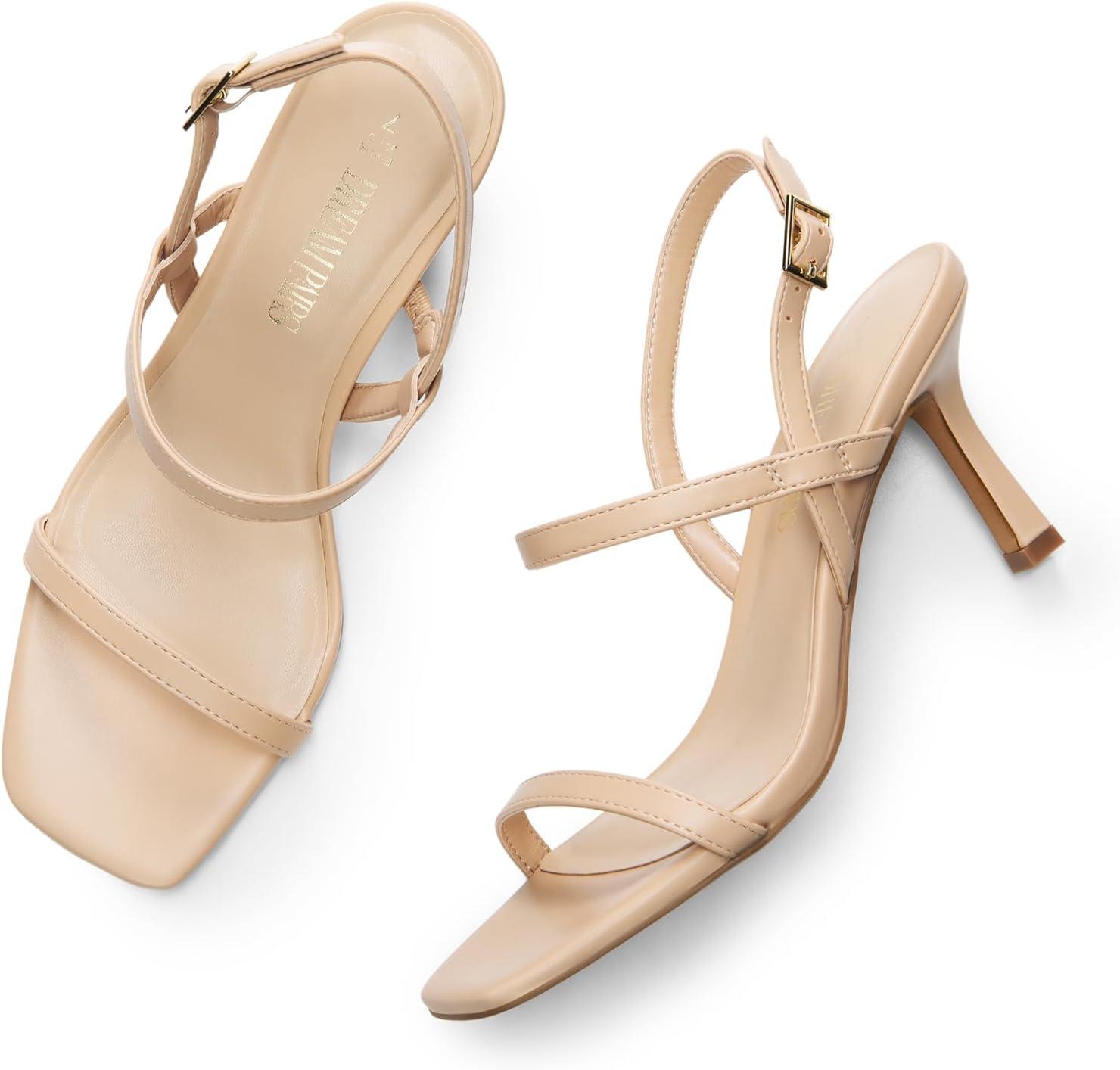 image:imageDREAM PAIRS Womens Slingback Heels Square Open Toe Strappy Sandals Ankle Strap High Heeled Dressy ShoesNude