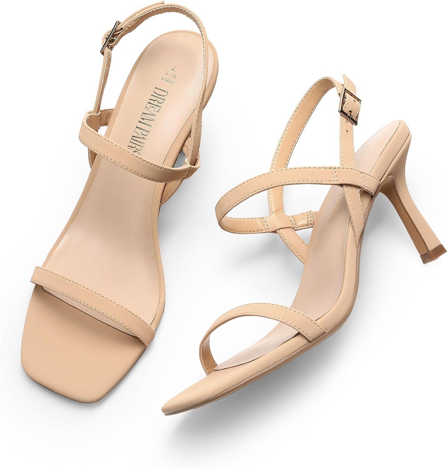 image:imageDREAM PAIRS Womens Slingback Heels Square Open Toe Strappy Sandals Ankle Strap High Heeled Dressy ShoesNudenubuck