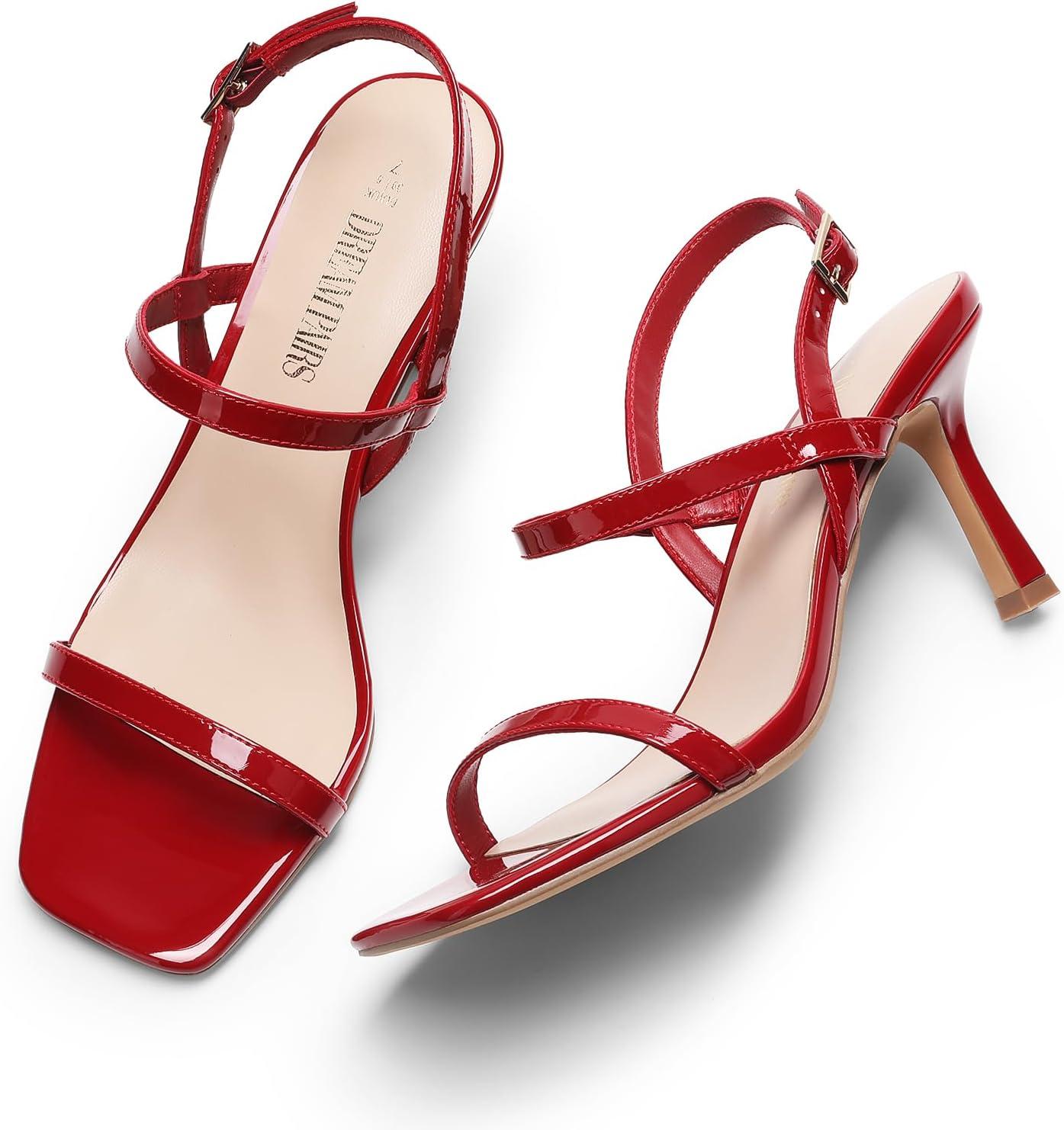 image:imageDREAM PAIRS Womens Slingback Heels Square Open Toe Strappy Sandals Ankle Strap High Heeled Dressy ShoesRedpat