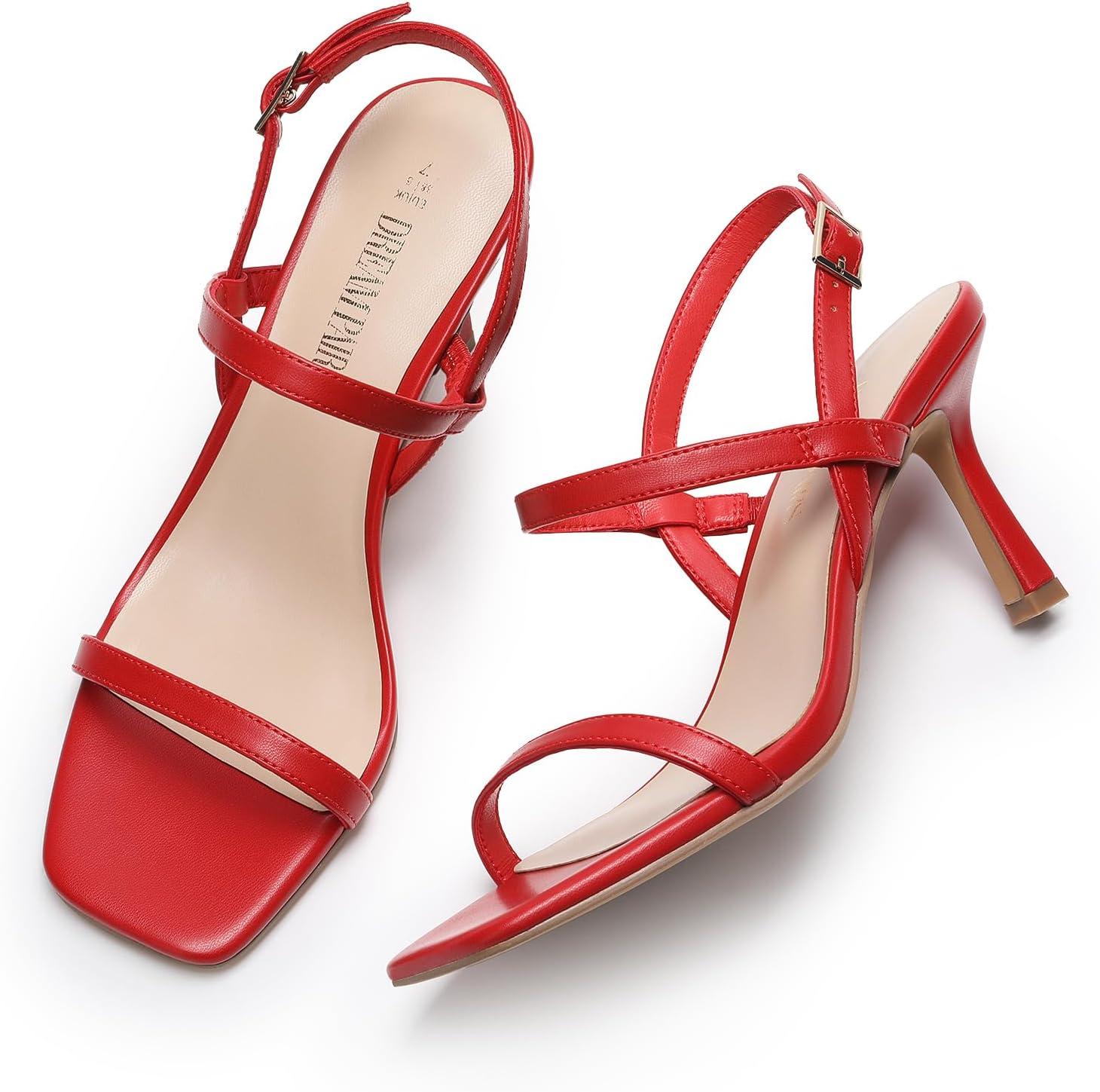 image:imageDREAM PAIRS Womens Slingback Heels Square Open Toe Strappy Sandals Ankle Strap High Heeled Dressy ShoesRedpu