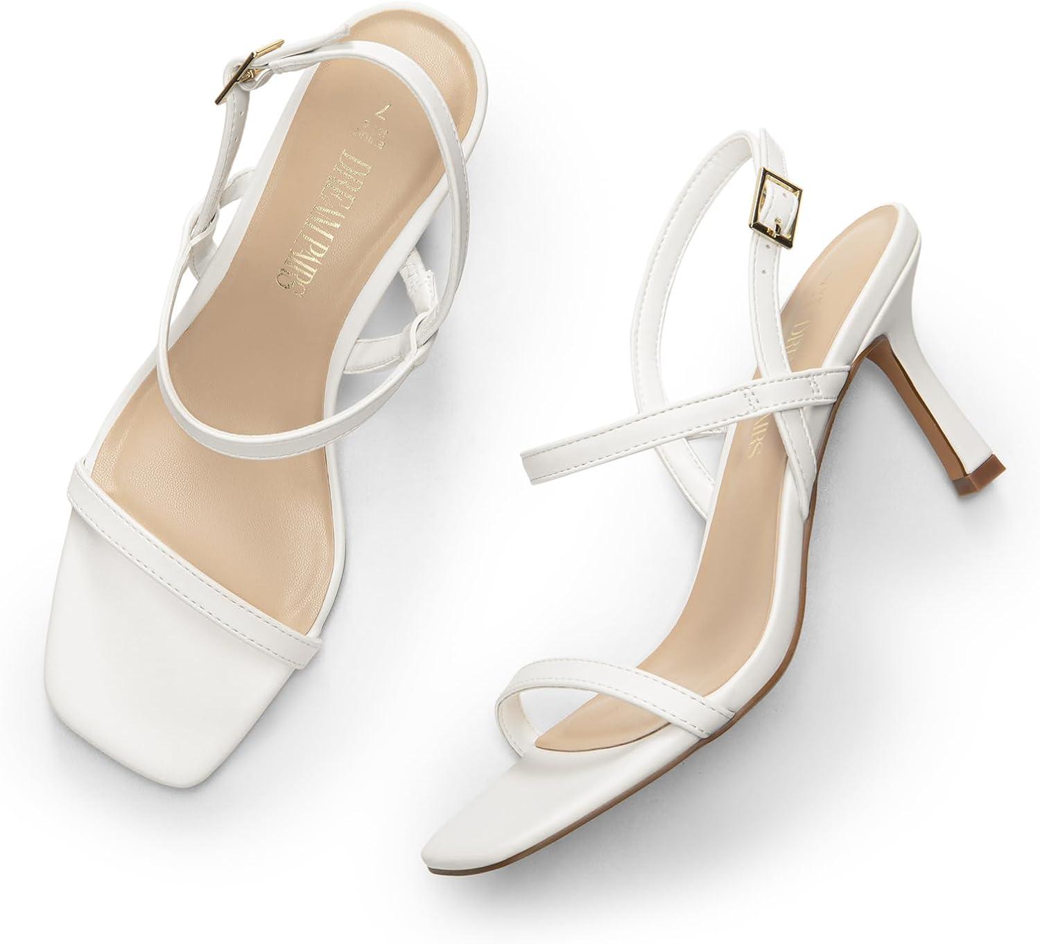 image:imageDREAM PAIRS Womens Slingback Heels Square Open Toe Strappy Sandals Ankle Strap High Heeled Dressy ShoesWhite