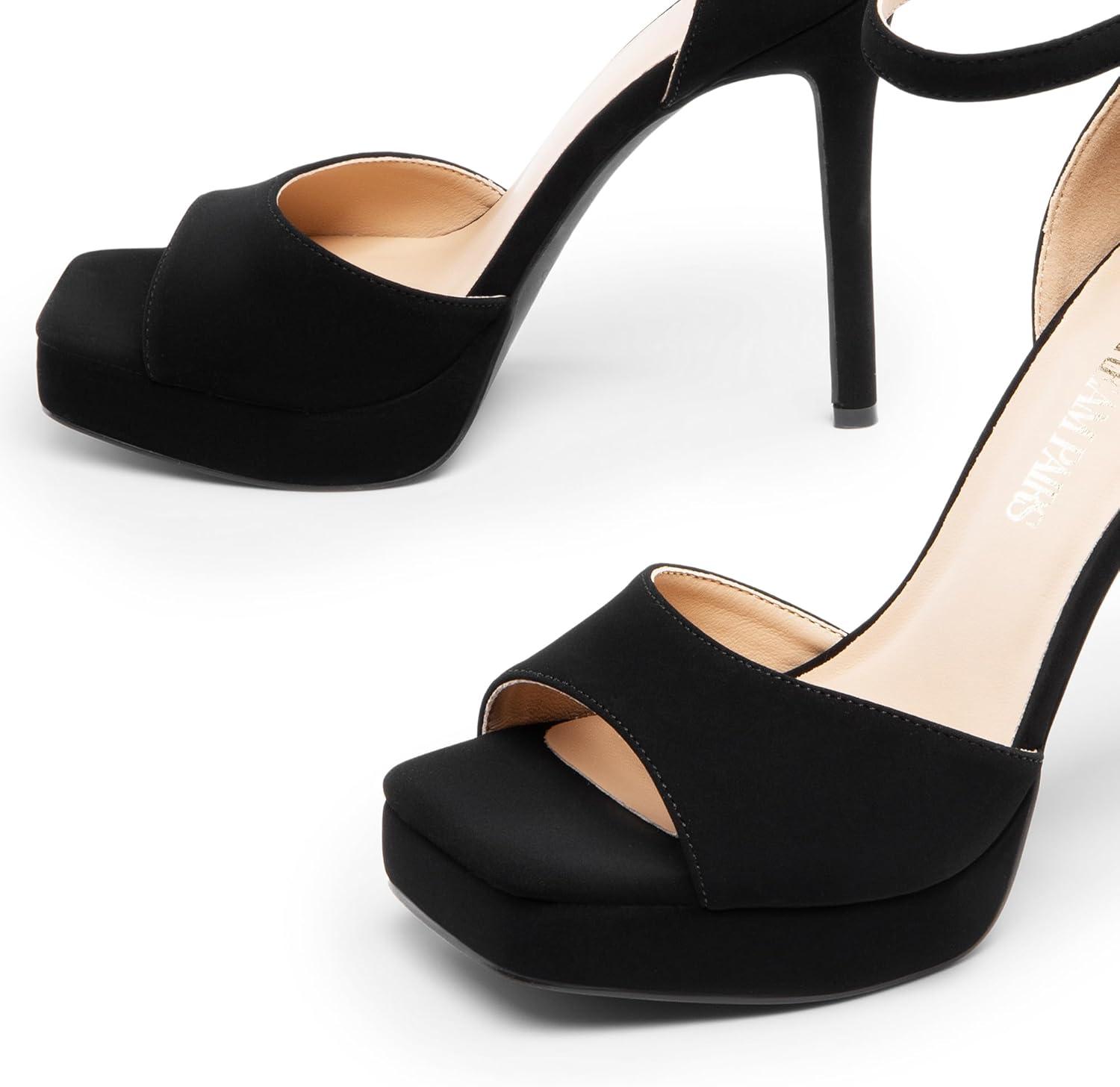 image:imageDREAM PAIRS Womens Stiletto High Heels Platform Ankle Strap Square Open Toe Dress Sexy SandalsBlacknubuck