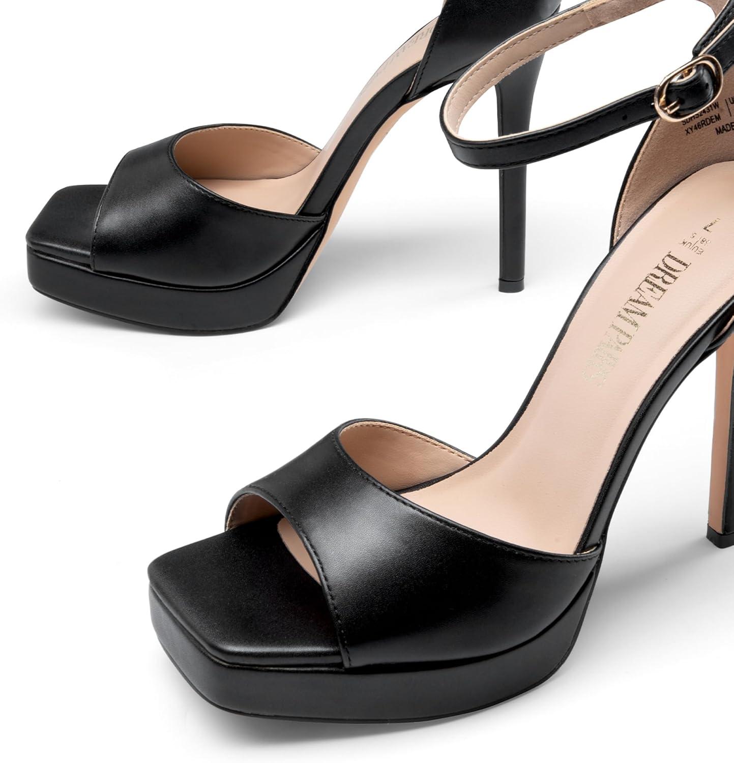 image:imageDREAM PAIRS Womens Stiletto High Heels Platform Ankle Strap Square Open Toe Dress Sexy SandalsBlackpu