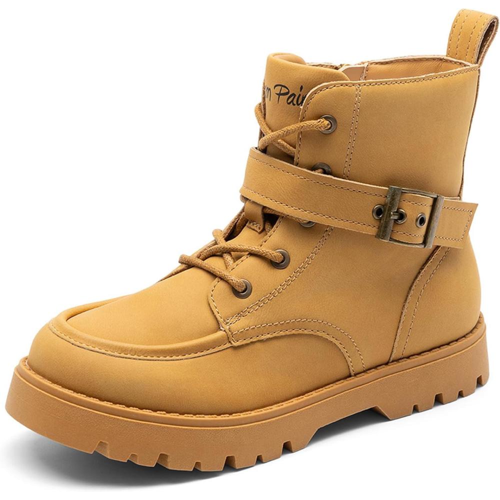 image:imageDREAM PAIRS Boys Girls Ankle Boots Laceup with Buckle Strap Combat boot for ToddlerLittle KidBig KidsYellow