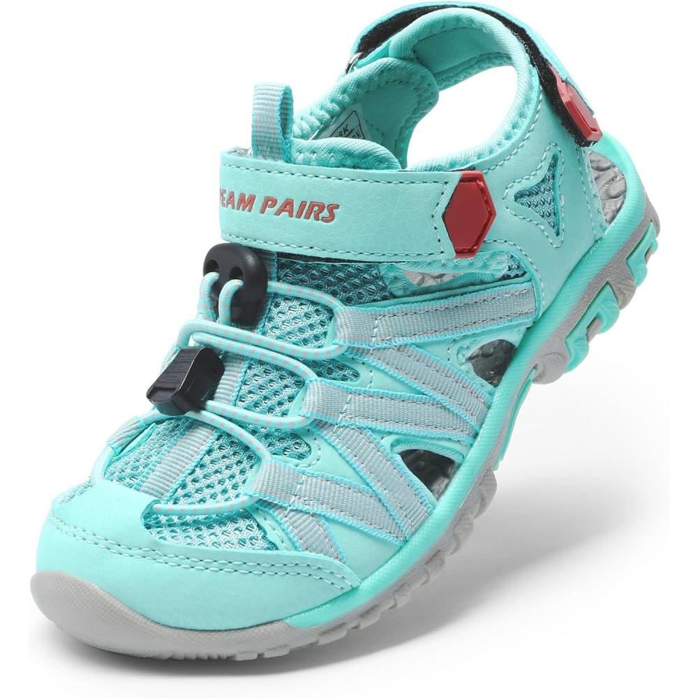 image:imageDREAM PAIRS Boys Girls ClosedToe Outdoor Summer Sport Sandals for ToddlerLittleBig KidLightGreenCoral