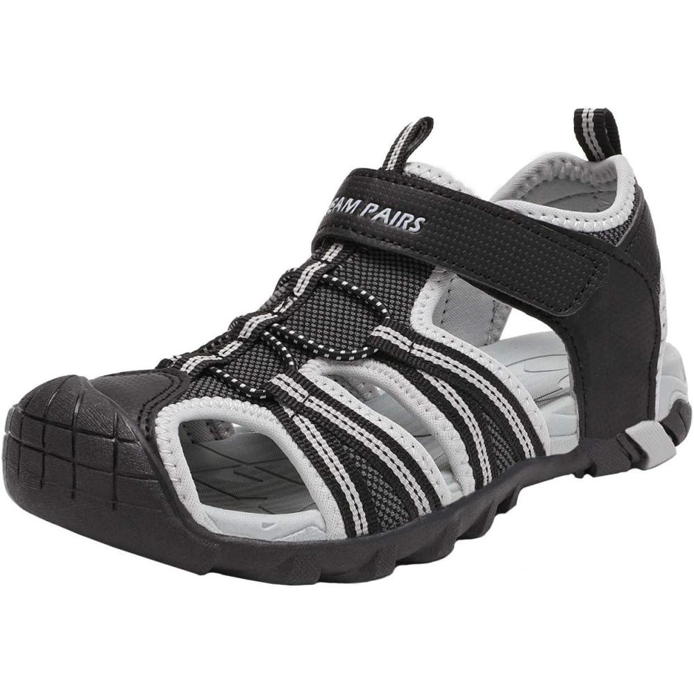 image:imageDREAM PAIRS Boys Girls Outdoor Summer Sport Athletic Sandals for ToddlerLittleBig KidBlackLightGrey