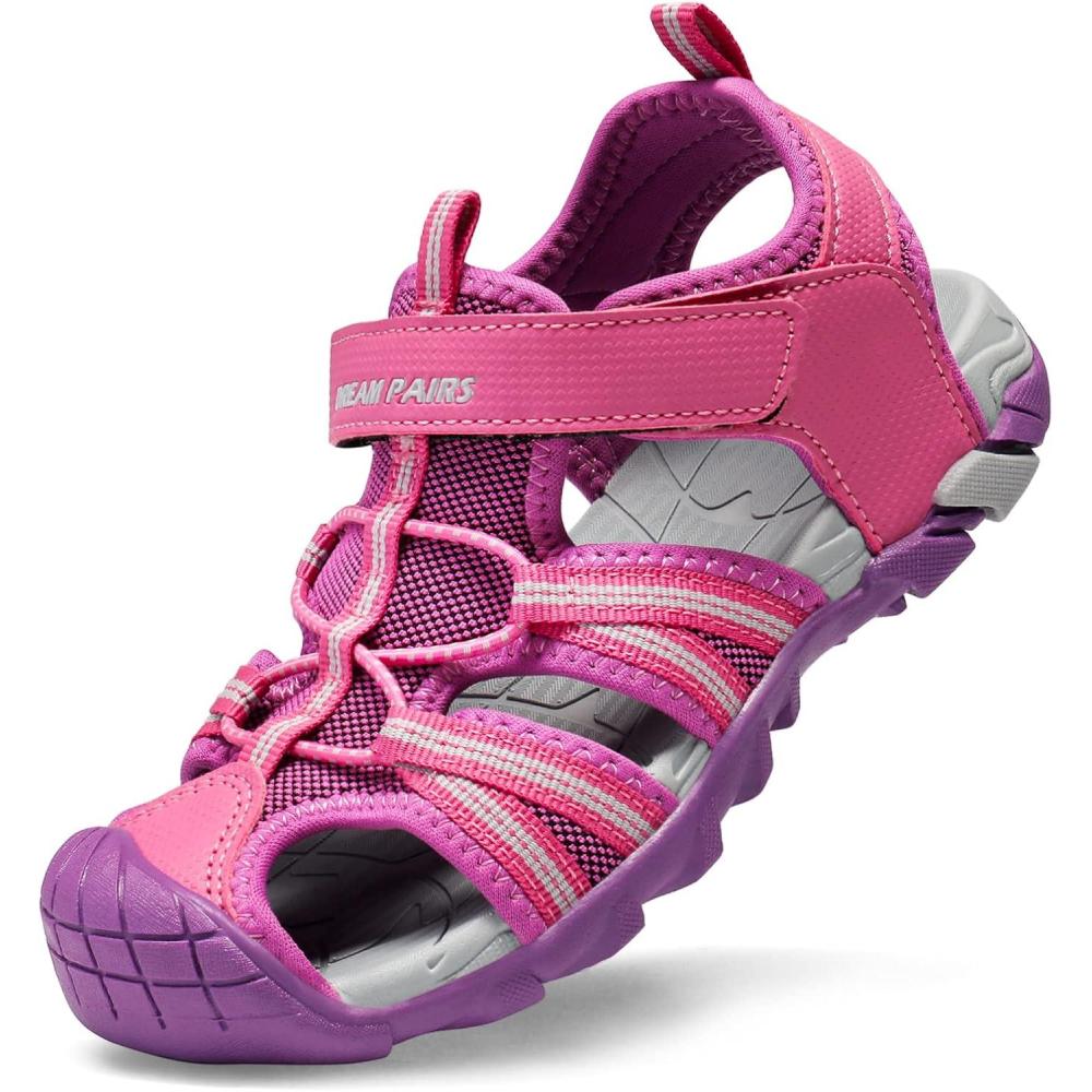 image:imageDREAM PAIRS Boys Girls Outdoor Summer Sport Athletic Sandals for ToddlerLittleBig KidFuchsiaLightGrey