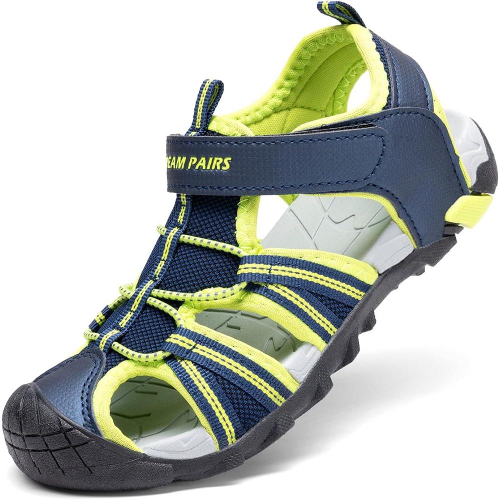 image:imageDREAM PAIRS Boys Girls Outdoor Summer Sport Athletic Sandals for ToddlerLittleBig KidNavyNeon Green