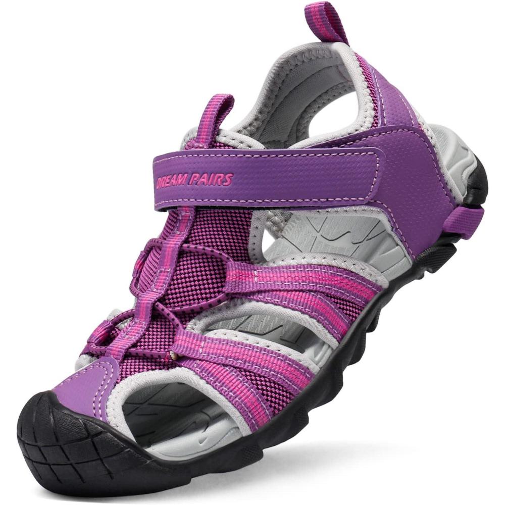image:imageDREAM PAIRS Boys Girls Outdoor Summer Sport Athletic Sandals for ToddlerLittleBig KidPurpleFuchsiaLightGrey
