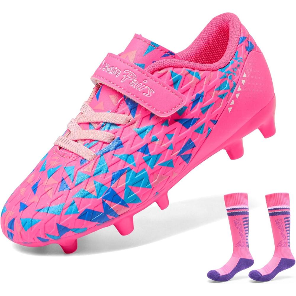 image:imageDREAM PAIRS Boys Girls Soccer Cleats Kids Firm Ground Football Shoes for LittleBig Kid with Soccer SocksHot PinkRoyal Blue