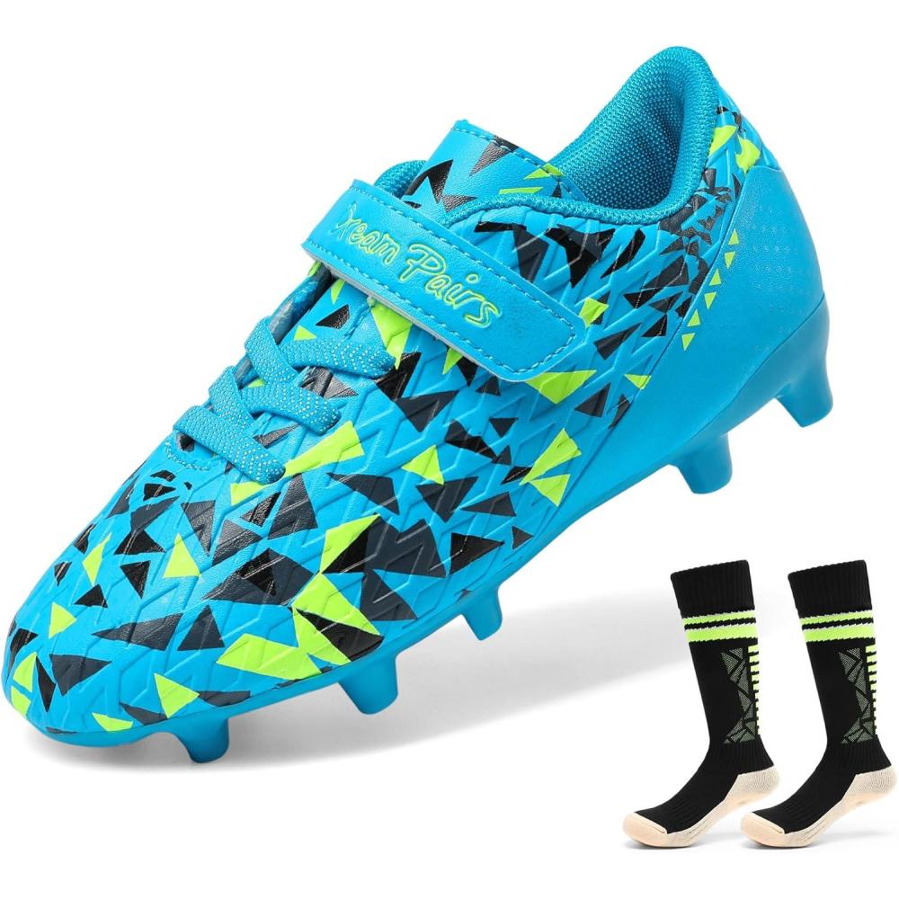 image:imageDREAM PAIRS Boys Girls Soccer Cleats Kids Firm Ground Football Shoes for LittleBig Kid with Soccer SocksRoyal BlueNeon Green