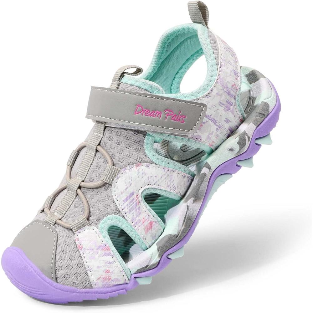 image:imageDREAM PAIRS Boys Girls Summer Outdoor Athletic Sport Sandals for ToddlerLittleBig KidLight GreyPurple