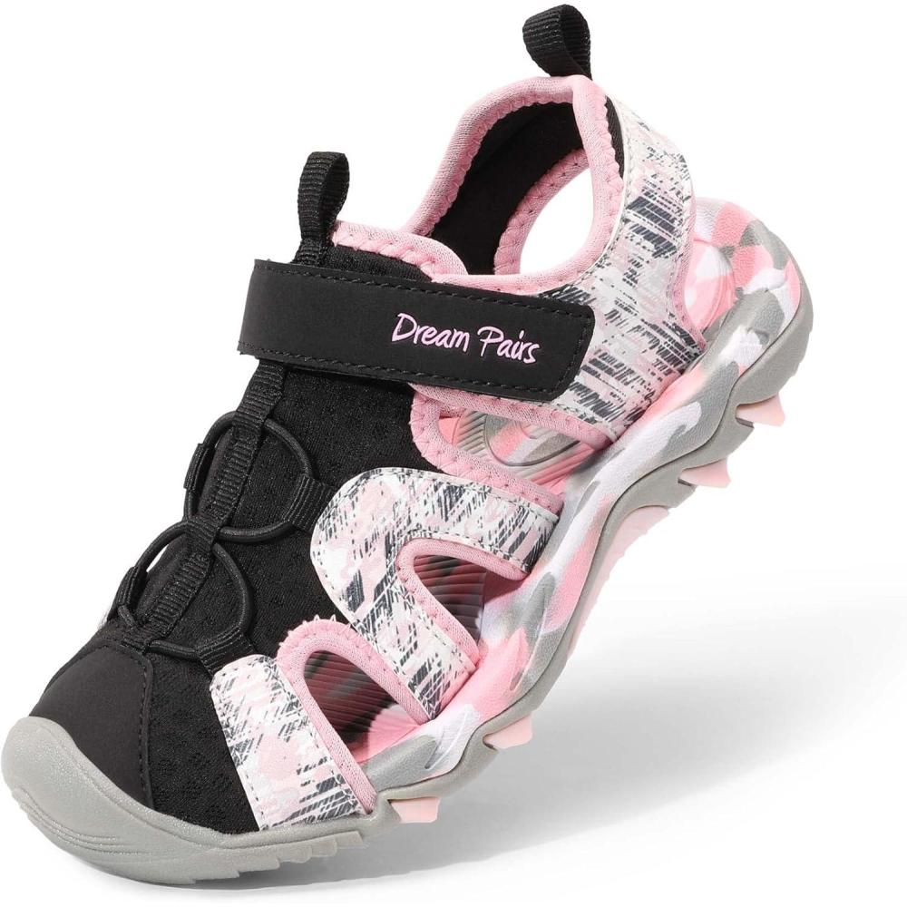 image:imageDREAM PAIRS Boys Girls Summer Outdoor Athletic Sport Sandals for ToddlerLittleBig KidPinkBlack