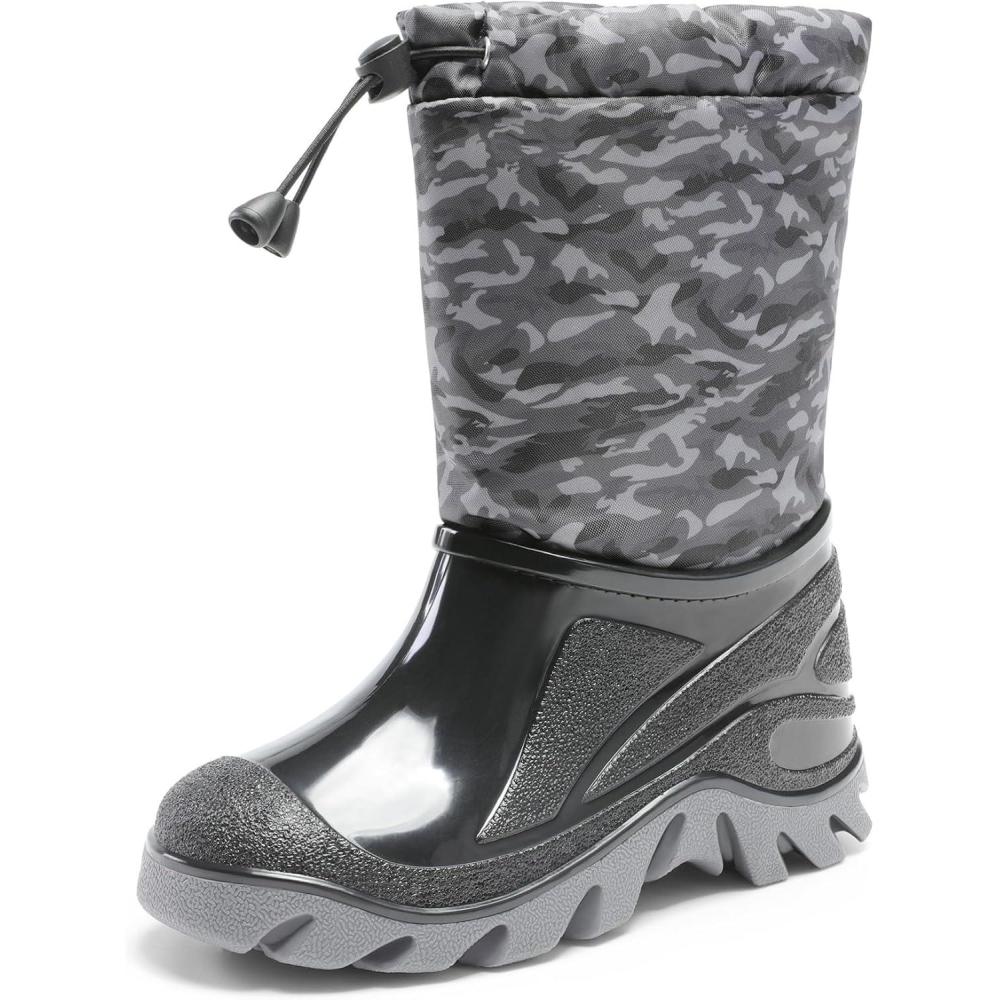 image:imageDREAM PAIRS Boys Snow Boots Waterproof Camouflage Slip Resistant Mid Calf Faux Fur Lining Outdoor Muck Winter Shoes for LittleBig KidsGrayBlack