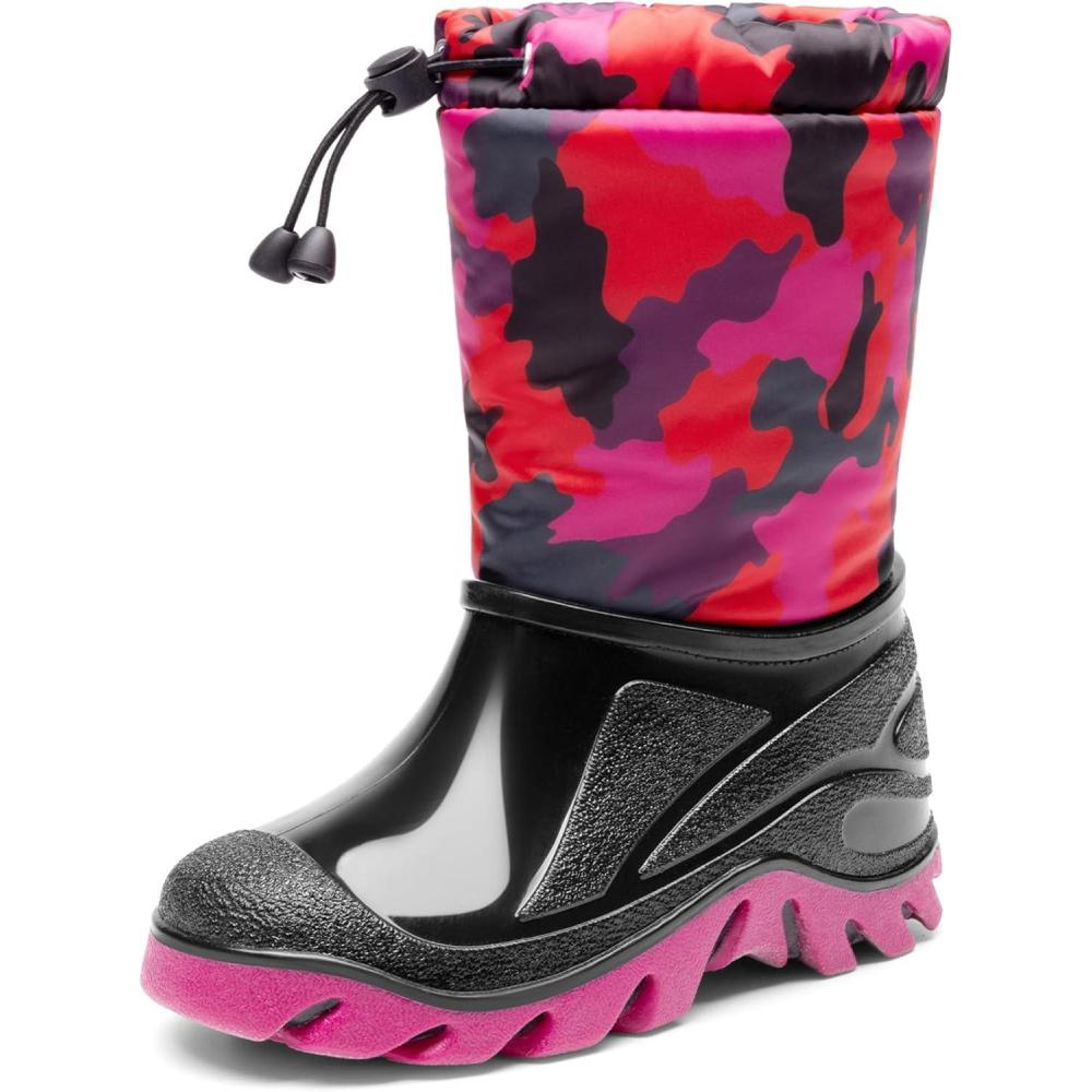 image:imageDREAM PAIRS Boys Snow Boots Waterproof Camouflage Slip Resistant Mid Calf Faux Fur Lining Outdoor Muck Winter Shoes for LittleBig KidsRedBlack