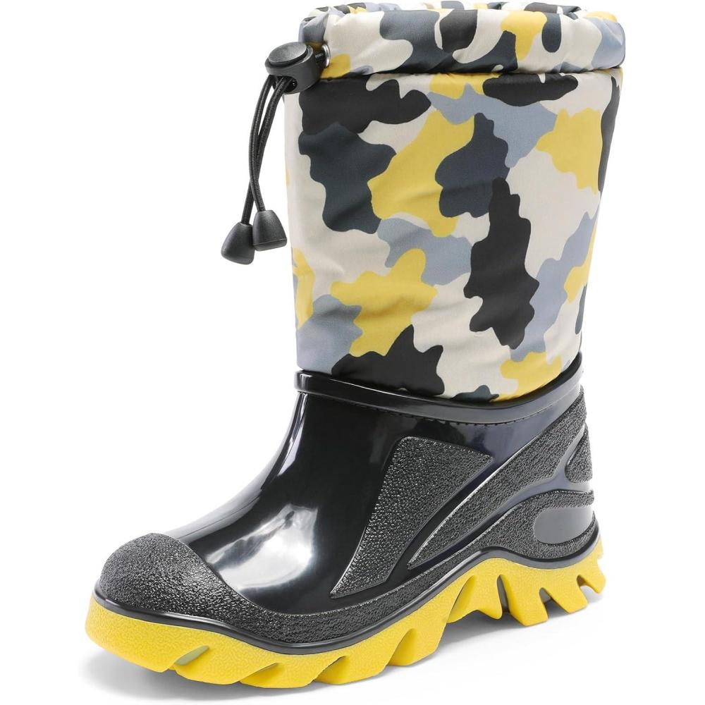 image:imageDREAM PAIRS Boys Snow Boots Waterproof Camouflage Slip Resistant Mid Calf Faux Fur Lining Outdoor Muck Winter Shoes for LittleBig KidsYellowBlack