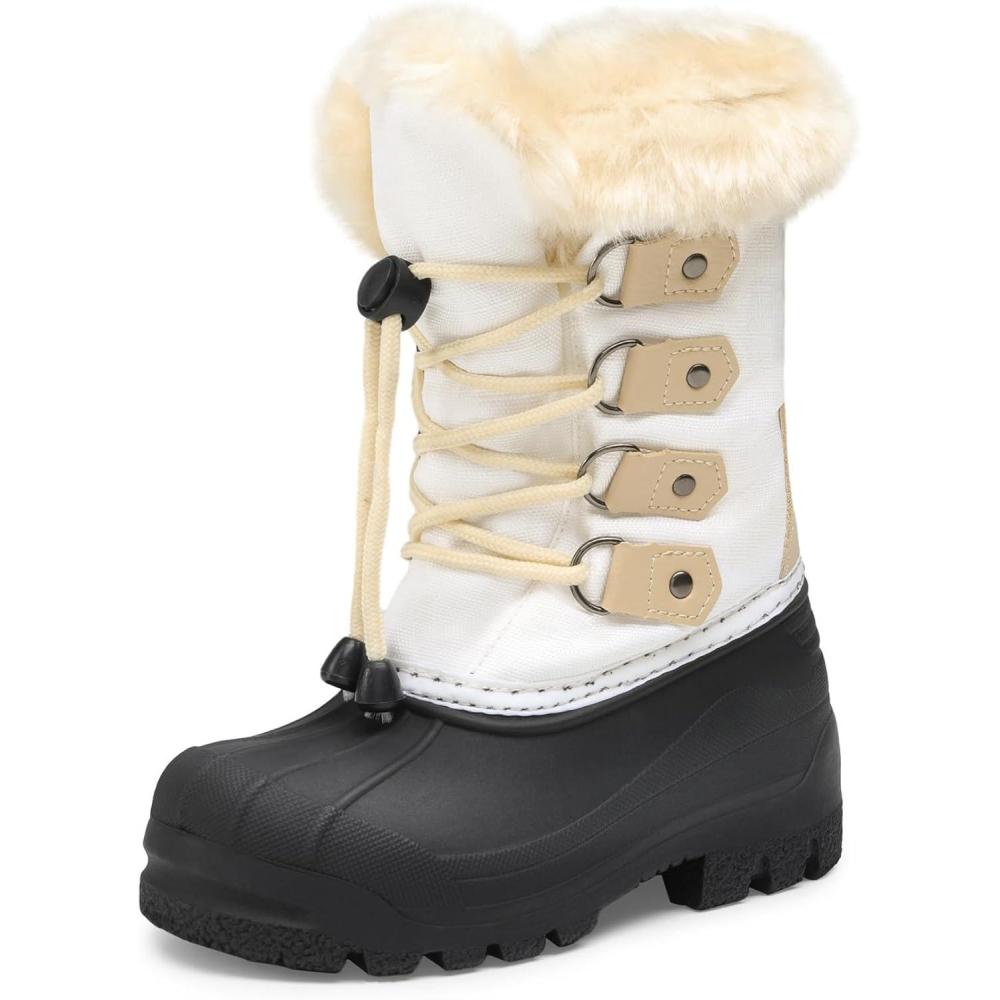 image:imageDREAM PAIRS Boys amp Girls Waterproof Winter Snow Boots for Little KidBig KidBeigeWhite