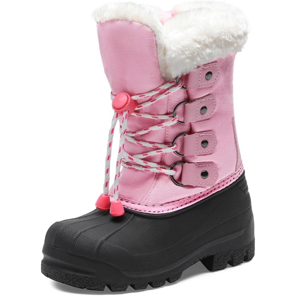image:imageDREAM PAIRS Boys amp Girls Waterproof Winter Snow Boots for Little KidBig KidGreyPink