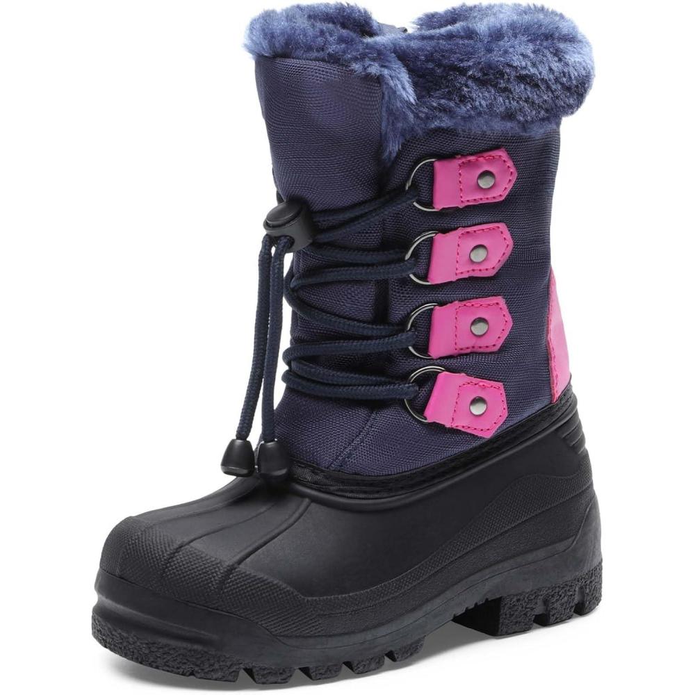 image:imageDREAM PAIRS Boys amp Girls Waterproof Winter Snow Boots for Little KidBig KidNavyFuchsia
