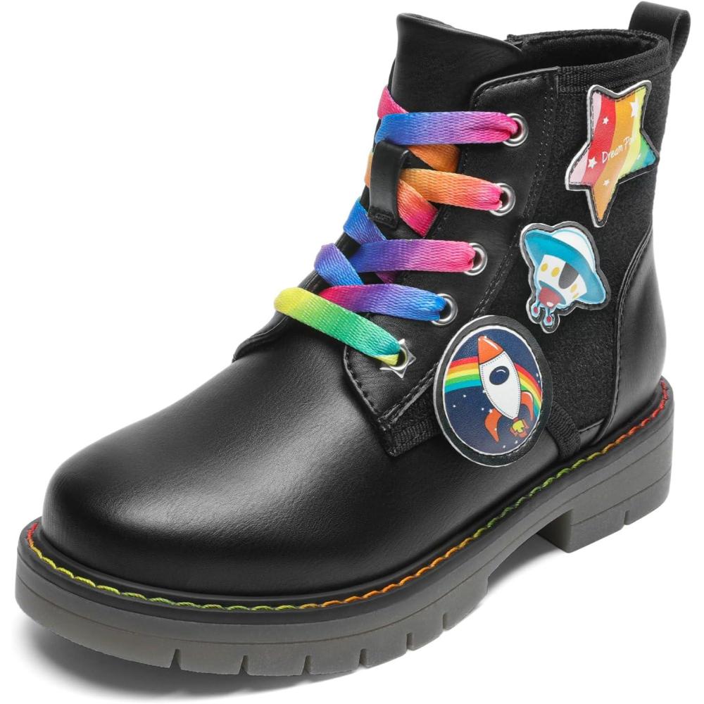 image:imageDREAM PAIRS Girls Boys Glitter Ankle Boots Side Zipper Combat Shoes with Lace Up for ToddlerLittle KidBig KidBlack  Multicolor