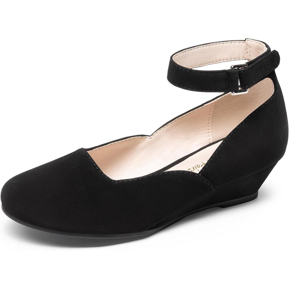 image:imageDREAM PAIRS Girls Dress Shoes Low Wedge Heels Ankle Strap Wedding Flower Party Pump for Toddler Little Big KidBlack