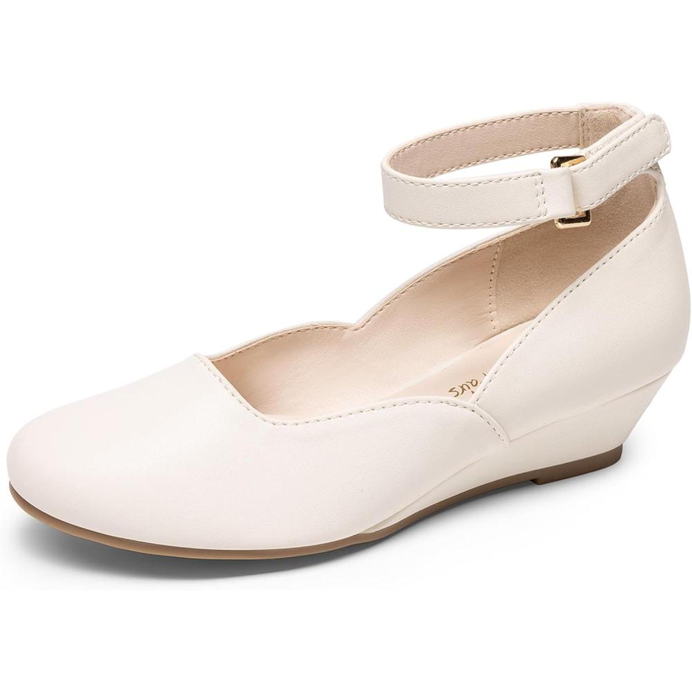 image:imageDREAM PAIRS Girls Dress Shoes Low Wedge Heels Ankle Strap Wedding Flower Party Pump for Toddler Little Big KidIvory