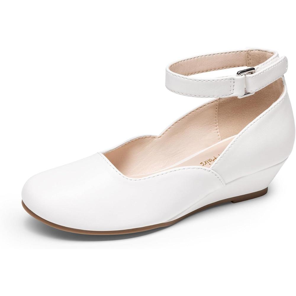 image:imageDREAM PAIRS Girls Dress Shoes Low Wedge Heels Ankle Strap Wedding Flower Party Pump for Toddler Little Big KidWhite