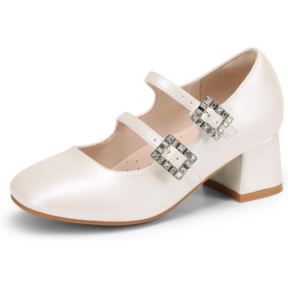 image:imageDREAM PAIRS Girls Dress Shoes Mary Jane Double Straps High Heel Easter Wedding Party Church Princess Communion Pumps for LittleBig KidsIvory
