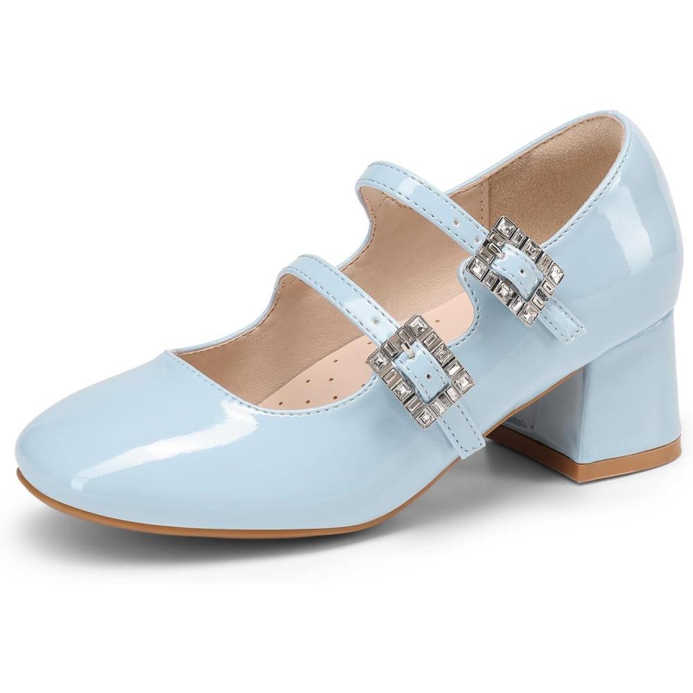 image:imageDREAM PAIRS Girls Dress Shoes Mary Jane Double Straps High Heel Easter Wedding Party Church Princess Communion Pumps for LittleBig KidsLight Blue