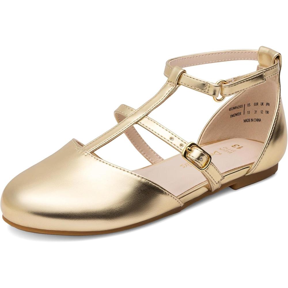 image:imageDREAM PAIRS Girls Dress Shoes Mary Jane Flats for Little Girls Party Shoes with T StrapGold