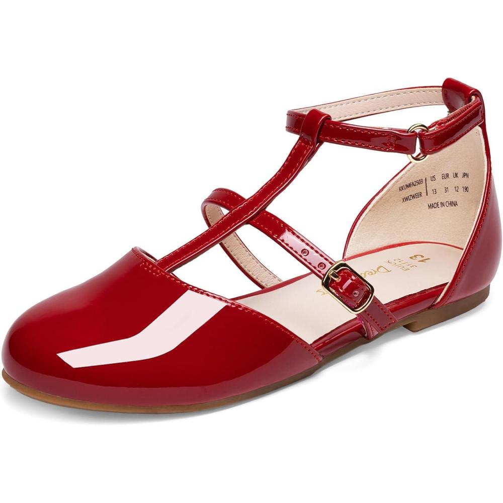 image:imageDREAM PAIRS Girls Dress Shoes Mary Jane Flats for Little Girls Party Shoes with T StrapRed
