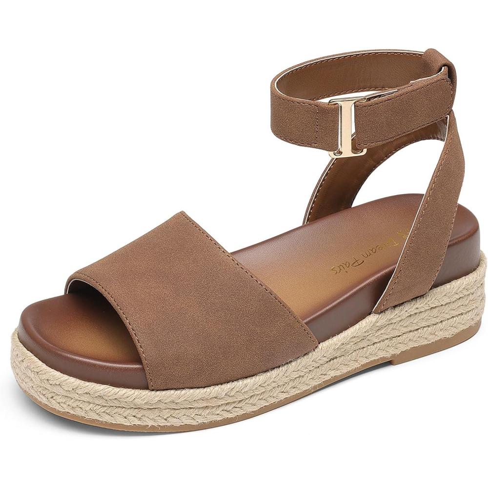 image:imageDREAM PAIRS Girls Platform Wedge Open Toe Espadrille Sandals with Buckle Ankle Strap for Little KidBig KidBrown