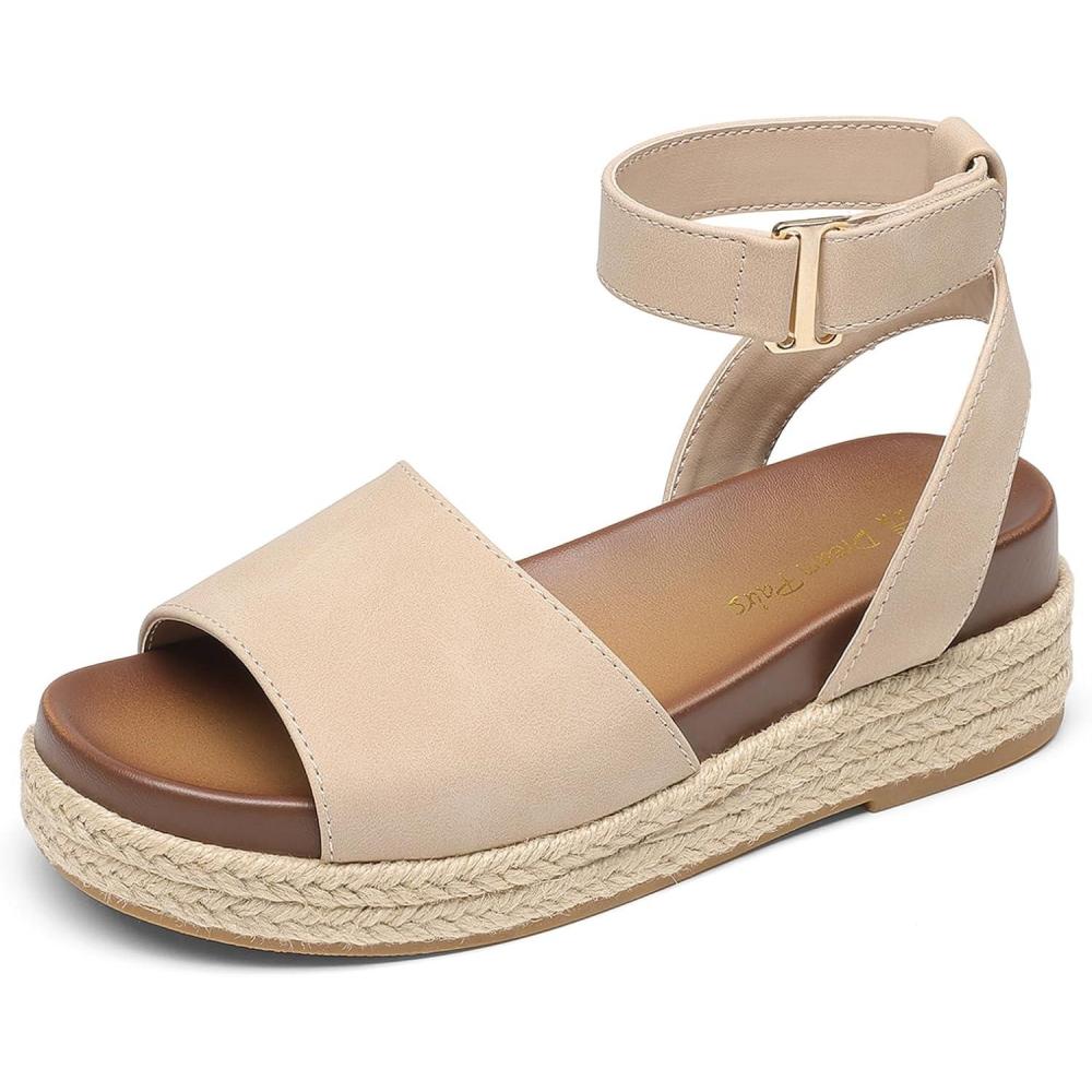 image:imageDREAM PAIRS Girls Platform Wedge Open Toe Espadrille Sandals with Buckle Ankle Strap for Little KidBig KidNude