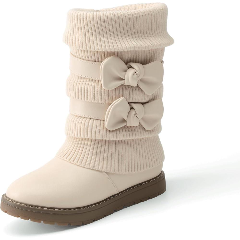 image:imageDREAM PAIRS Girls Winter Snow Boots Faux Fur Lined Mid Calf ShoesApricot
