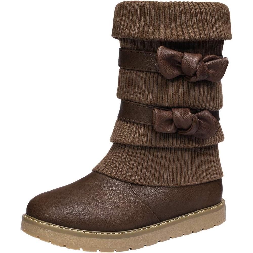 image:imageDREAM PAIRS Girls Winter Snow Boots Faux Fur Lined Mid Calf ShoesBrown