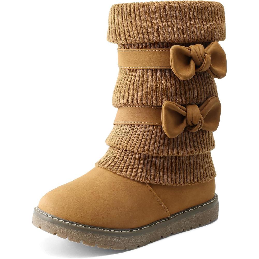 image:imageDREAM PAIRS Girls Winter Snow Boots Faux Fur Lined Mid Calf ShoesCamel