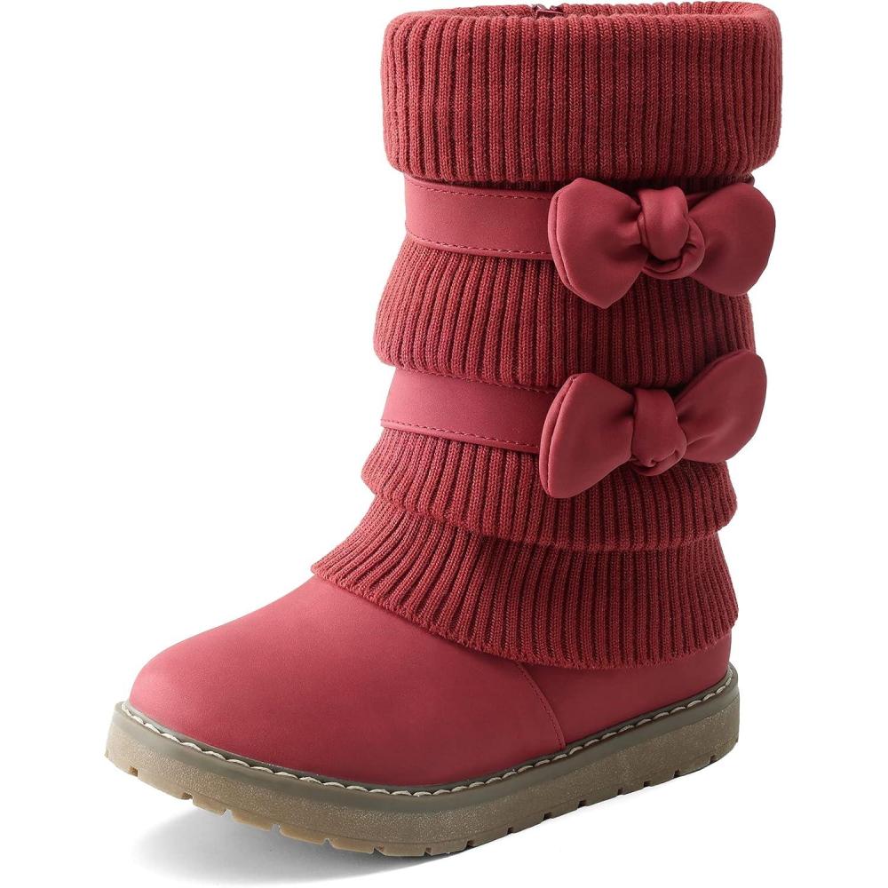 image:imageDREAM PAIRS Girls Winter Snow Boots Faux Fur Lined Mid Calf ShoesRed