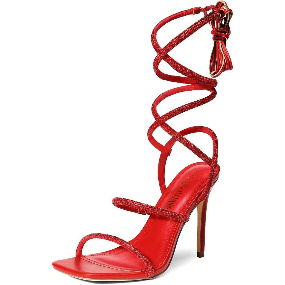 image:imageDREAM PAIRS High Heels Stilettos for Women Strappy Gladiator Sexy Square Toe Open Toe Dressy Pumps SandalsRed