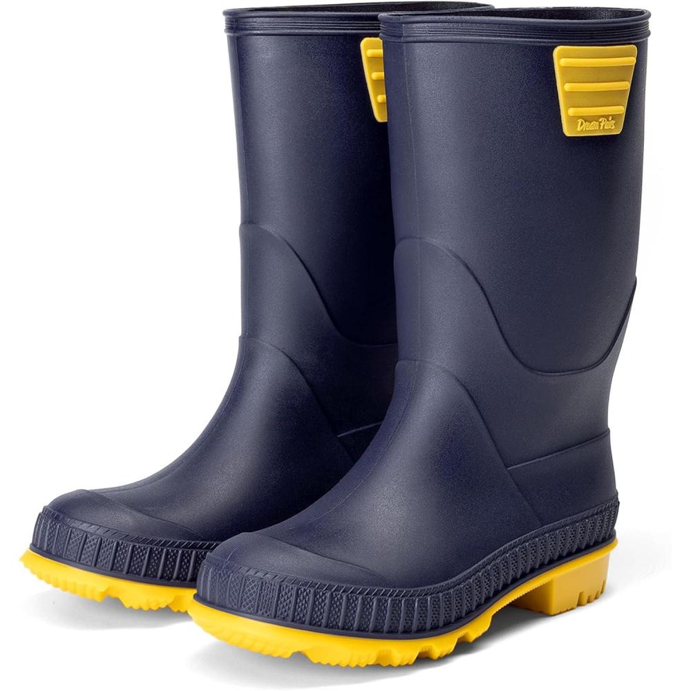 image:imageDREAM PAIRS Kids Rain Boots EasyOn Lightweight NonSlip Outsole for Boys amp Girls Outdoor Rainy Day PlayNavyYellow