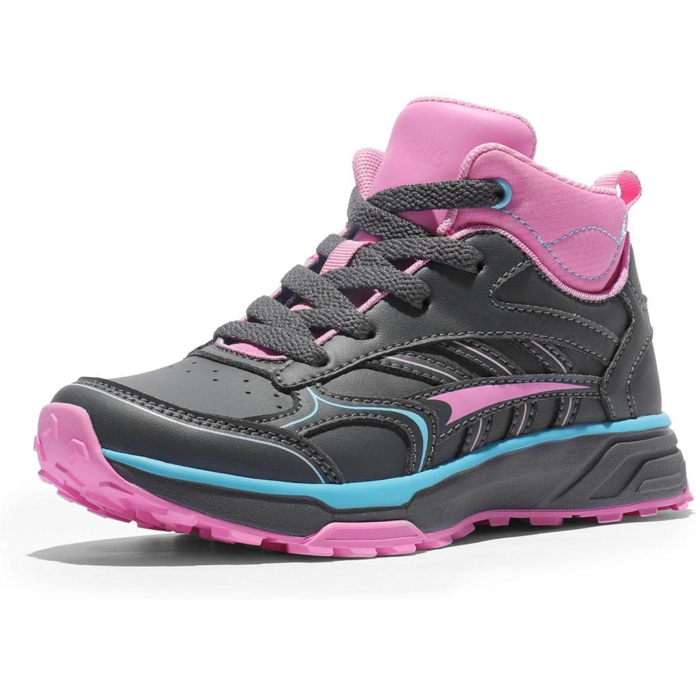 image:imageDREAM PAIRS Kids Shoes Hiking Boots Boys Girls HighTop Shoes Outdoors DuraPlay LaceUp Lightweight Hiking SneakersGrayPinkLight Blue
