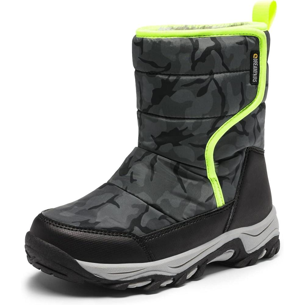 image:imageDREAM PAIRS Kids Waterproof Snow Boots with Hook and Loop Mid Calf Faux Fur Lining Winter BootsCamouflageGray