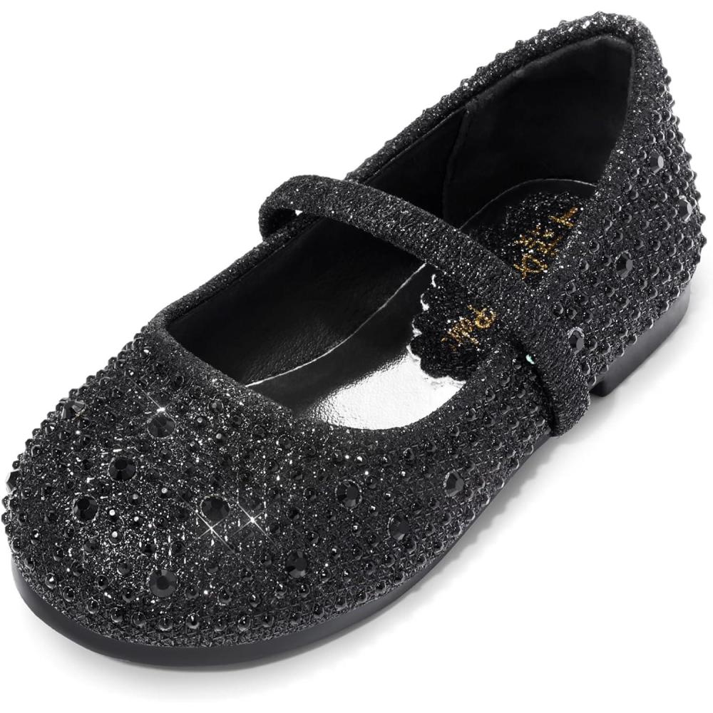 image:imageDREAM PAIRS Toddler Girls Dress Shoes Mary Jane Ballet Flats Flower Girl Shoes with Rhinestone Slipon Toddler Mary Jane FlatsBlackGlitter