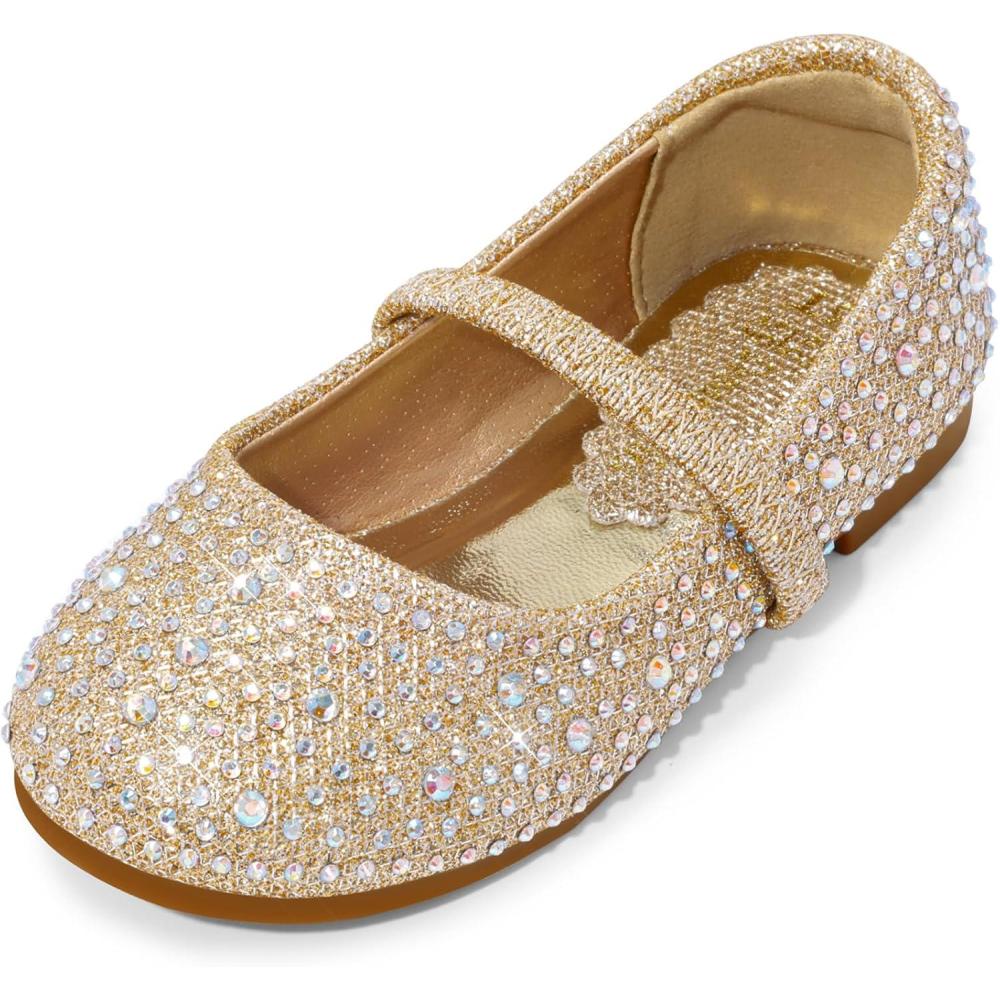 image:imageDREAM PAIRS Toddler Girls Dress Shoes Mary Jane Ballet Flats Flower Girl Shoes with Rhinestone Slipon Toddler Mary Jane FlatsMuyshinegold Glitter