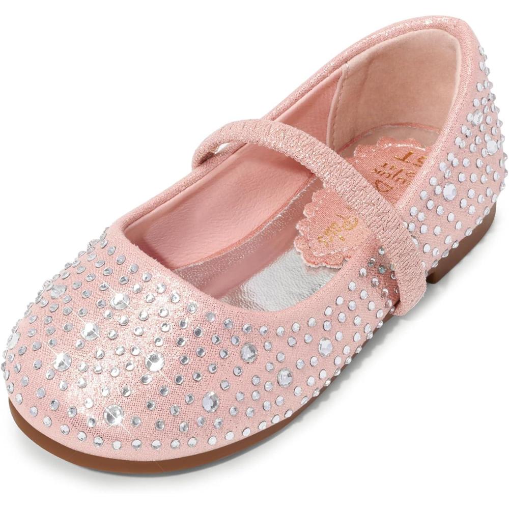 image:imageDREAM PAIRS Toddler Girls Dress Shoes Mary Jane Ballet Flats Flower Girl Shoes with Rhinestone Slipon Toddler Mary Jane FlatsPinkSuede